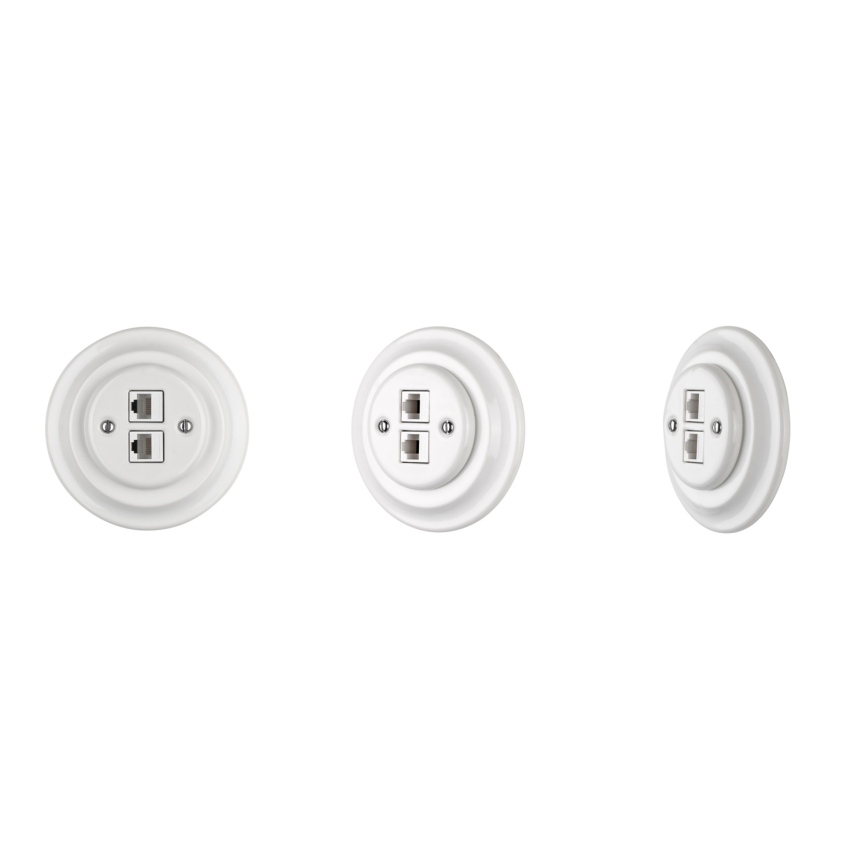 Reblig - Porcelánová retro ethernetová zásuvka bez rámečku 2x CAT.5E bílá
