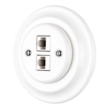 Reblig - Porcelánová retro ethernetová zásuvka s rámečkem 2x CAT.5E bílá