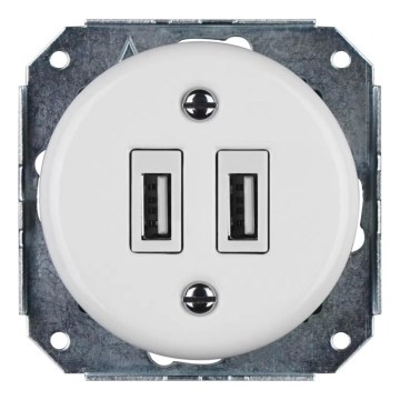 Reblig - Porcelánová retro USB napájecí zásuvka bez rámečku 2x USB-A bílá