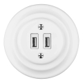 Reblig - Porcelánová retro USB napájecí zásuvka s rámečkem 2x USB-A bílá