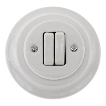 Reblig - Porcelánový retro dvojitý vypínač s rámečkem č. 6+6 bílá