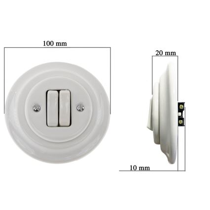 Reblig - Porcelánový retro dvojitý vypínač s rámečkem č. 6+6 bílá