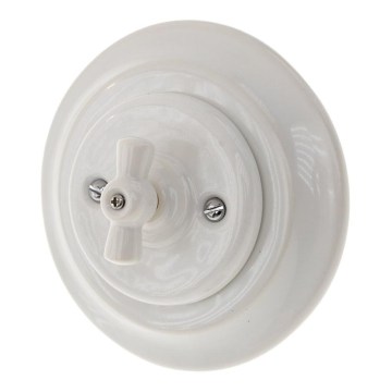 Reblig - Porcelánový retro vypínač otočný s rámečkem č. 5 bílá