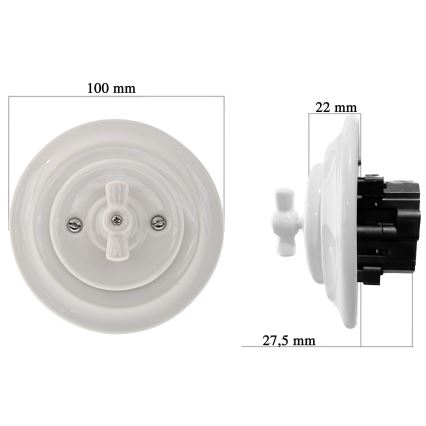 Reblig - Porcelánový retro vypínač otočný s rámečkem č. 5 bílá