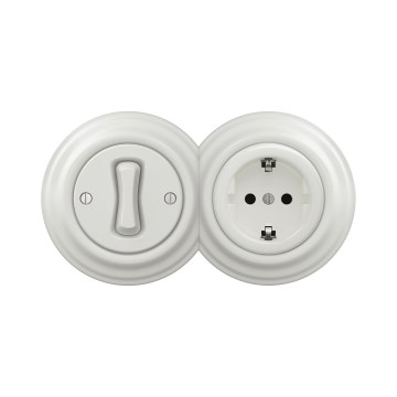 Reblig - Retro jednopólový vypínač č. 1 a zásuvka SCHUKO 230V s rám. ker. bílá