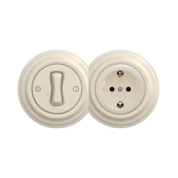 Reblig - Retro jednopólový vypínač č. 1 a zásuvka SCHUKO 230V s rámečkem béžová