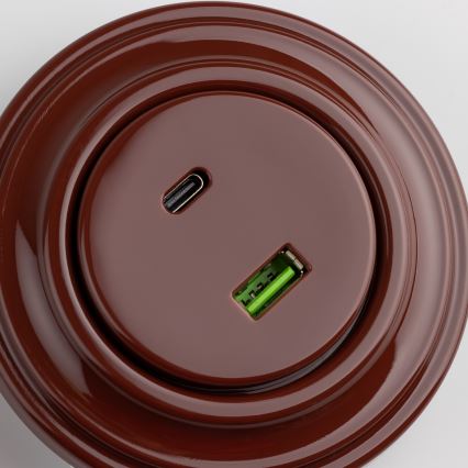Reblig - Retro USB zásuvka A+C s rámečkem hnědá