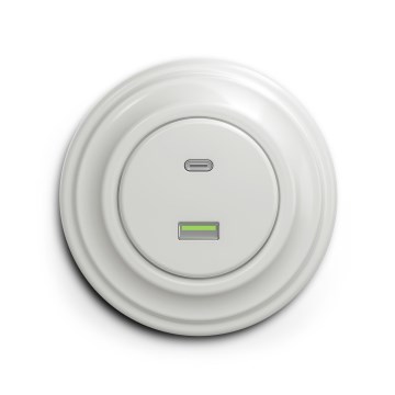Reblig - Retro USB zásuvka A+C s rámečkem keramická bílá
