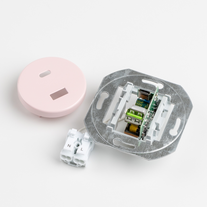 Reblig - Retro USB zásuvka A+C s rámečkem starorůžová