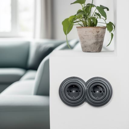 Reblig - Retro zásuvka domovní bez rámečku SCHUKO 230V/16A antracit