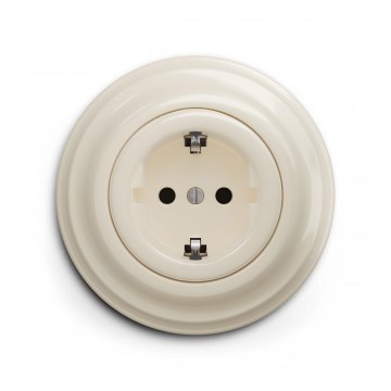 Reblig - Retro zásuvka domovní s rámečkem SCHUKO 230V/16A béžová
