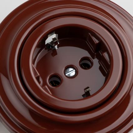 Reblig - Retro zásuvka domovní s rámečkem SCHUKO 230V/16A hnědá