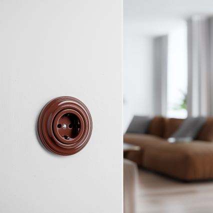 Reblig - Retro zásuvka domovní s rámečkem SCHUKO 230V/16A hnědá