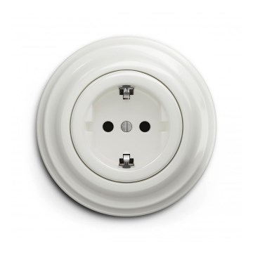 Reblig - Retro zásuvka domovní s rámečkem SCHUKO 230V/16A keramická bílá