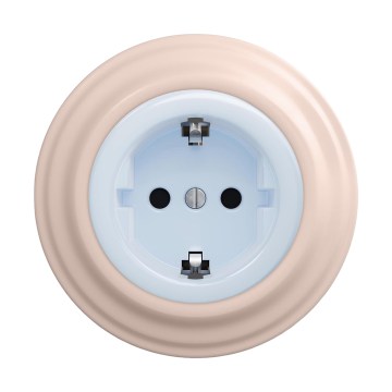 Reblig - Retro zásuvka domovní s rámečkem SCHUKO 230V/16A modrá/starorůžová