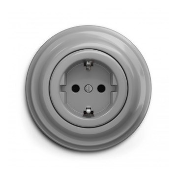 Reblig - Retro zásuvka domovní s rámečkem SCHUKO 230V/16A šedá
