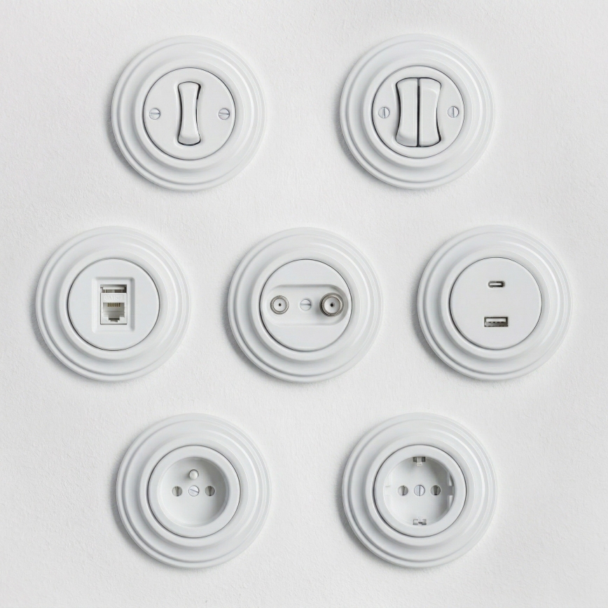 Reblig - Retro zásuvka domovní s rámečkem SCHUKO 230V/16A sněhově bílá