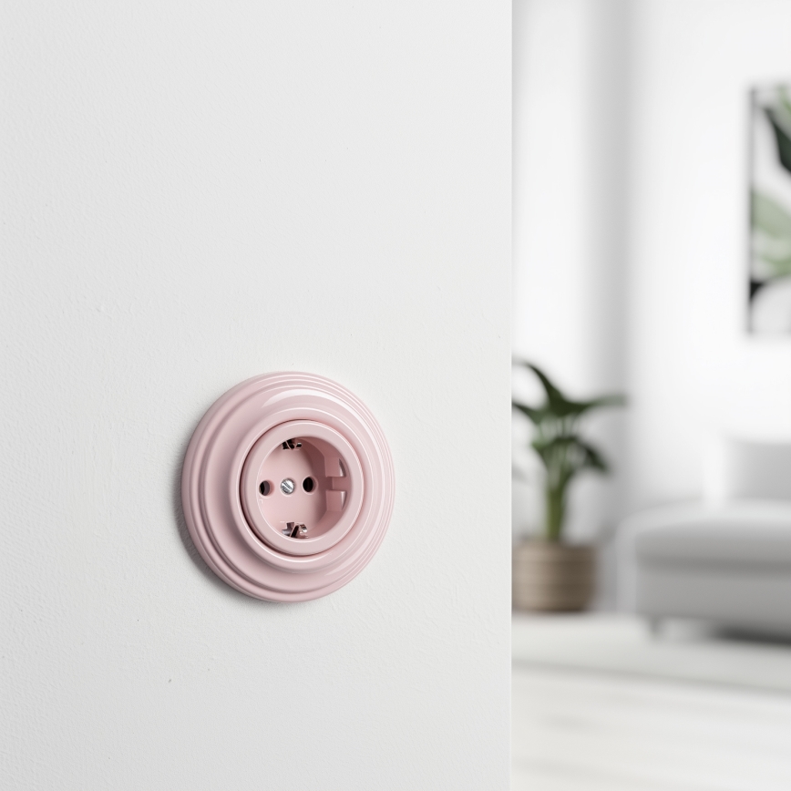 Reblig - Retro zásuvka domovní s rámečkem SCHUKO 230V/16A starorůžová