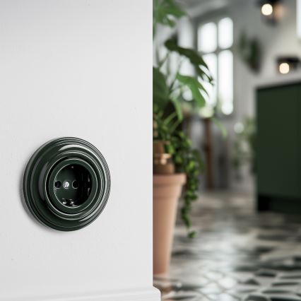 Reblig - Retro zásuvka domovní s rámečkem SCHUKO 230V/16A zelená