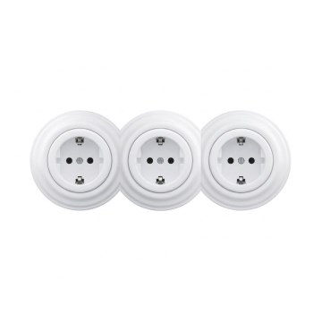 Reblig - Trojitá retro zásuvka domovní s rámečkem SCHUKO 230V sněhově bílá