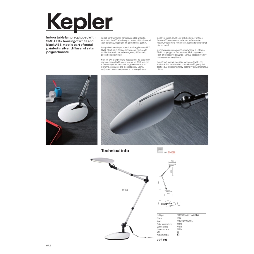 Redo 01-1036 - LED Stolní lampa KEPLER LED/6,5W/230V bílá