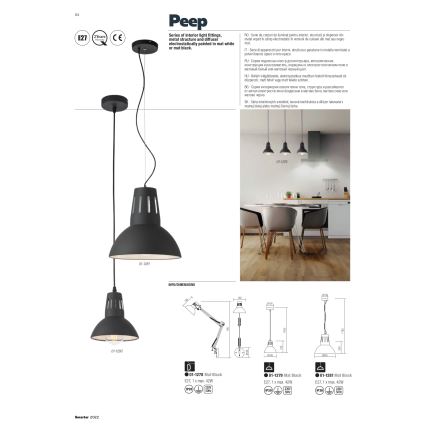 Redo 01-1279 - Lustr na lanku PEEP 1xE27/42W/230V pr. 16,5 cm černá