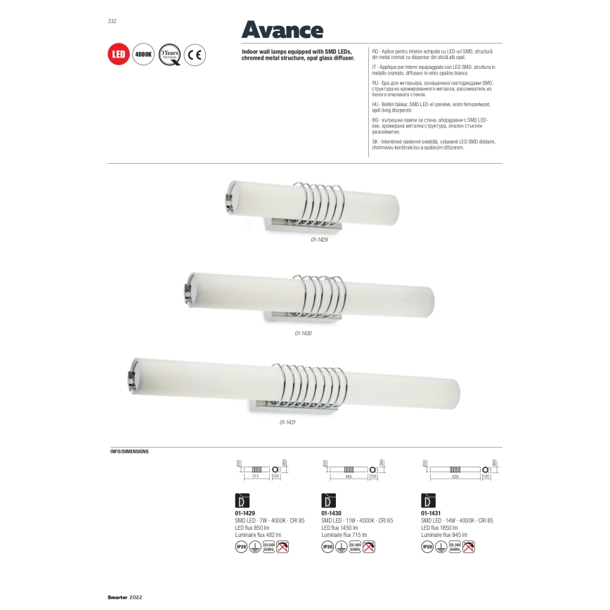 Redo 01-1431 - LED Nástěnné svítidlo AVANCE LED/14W/230V 63 cm bílá