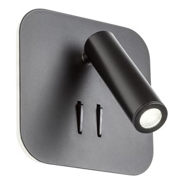 Redo 01-1492 - LED Nástěnné svítidlo QUDA LED/6W/230V + LED/3W CRI 90 USB černá