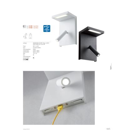 Redo 01-1500 - LED Nástěnné bodové svítidlo AGOS LED/6W/230V + LED/3,2W USB černá