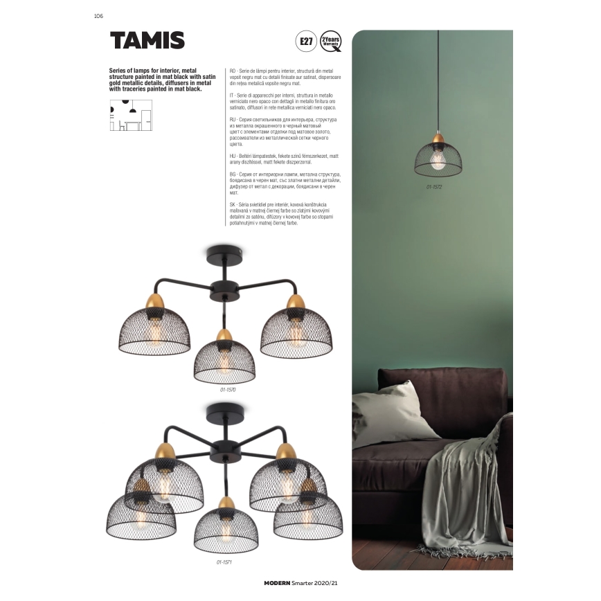 Redo 01-1573 - Lustr na lanku TAMIS 3xE27/42W/230V pr. 59 cm černá