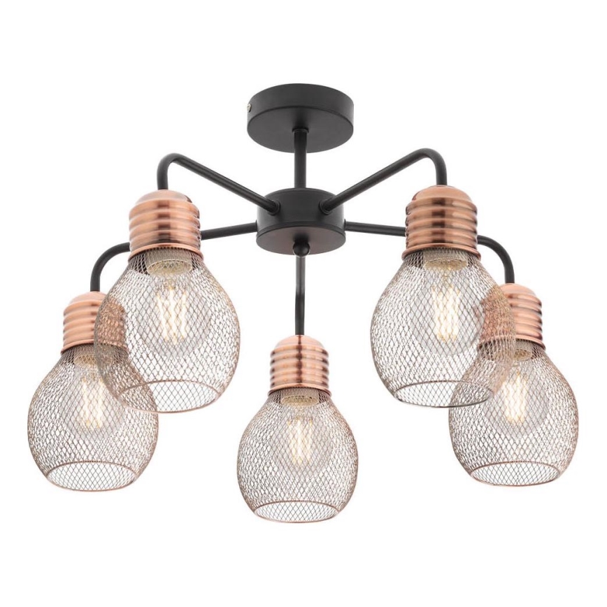 Redo 01-1577 - Lustr na tyči EDISON 5xE27/42W/230V pr. 53 cm černá/měděná