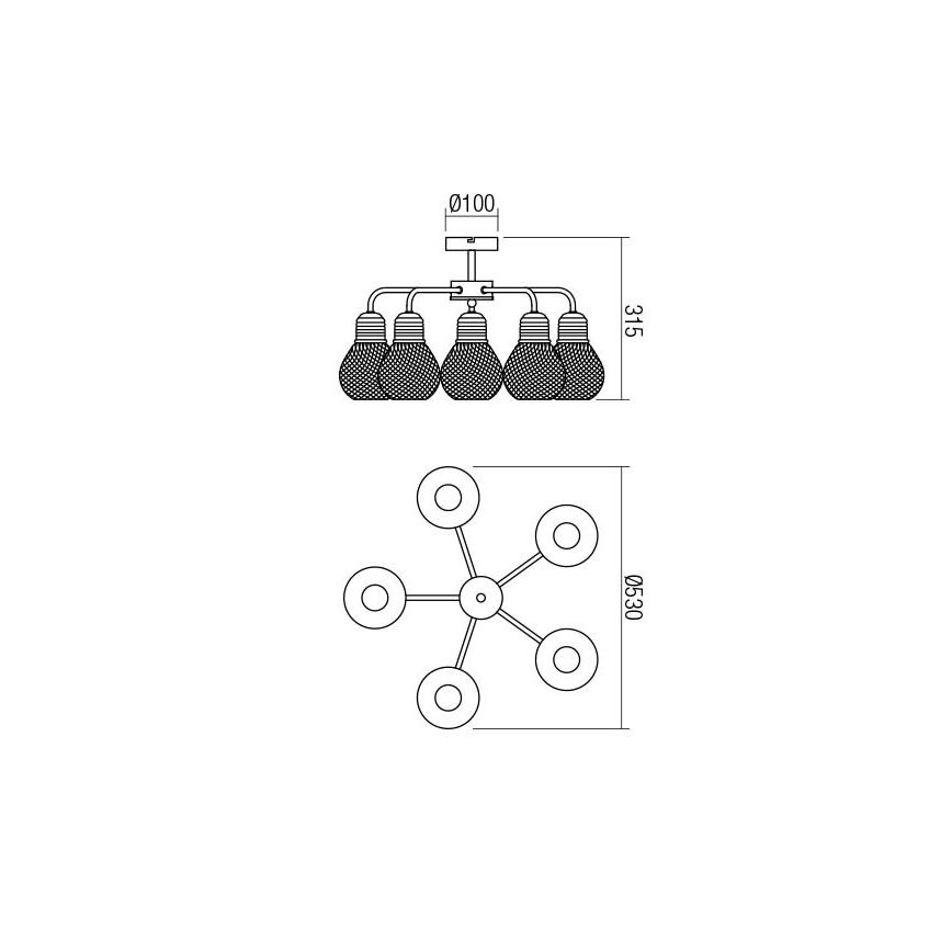 Redo 01-1577 - Lustr na tyči EDISON 5xE27/42W/230V pr. 53 cm černá/měděná