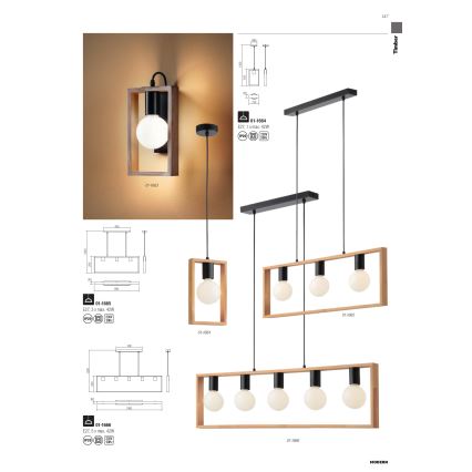 Redo 01-1665 - Lustr na lanku TIMBER 3xE27/42W/230V buk