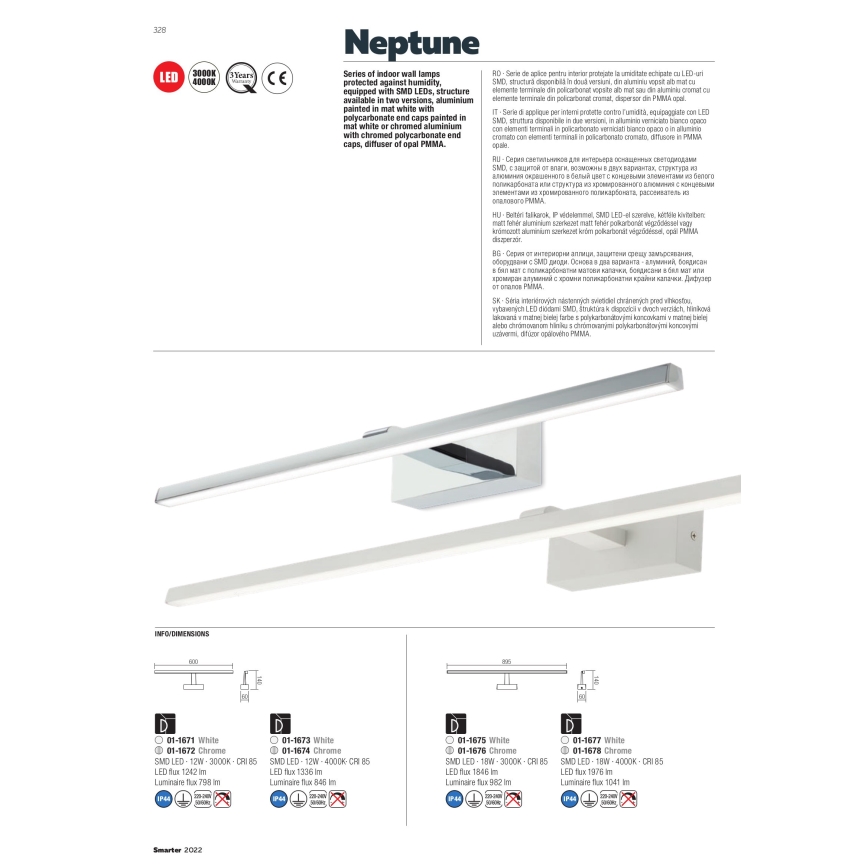 Redo 01-1678 - LED Koupelnové osvětlení zrcadla NEPTUNE LED/18W/230V 89,5 cm IP44 lesklý chrom