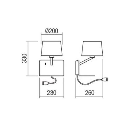 Redo 01-1807 - LED Nástěnné svítidlo TOMO 1xE27/42W/230V+1xLED/3W