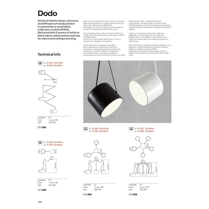 Redo 01-1826 - Lustr na lanku DODO 3xE27/15W/230V pavouk
