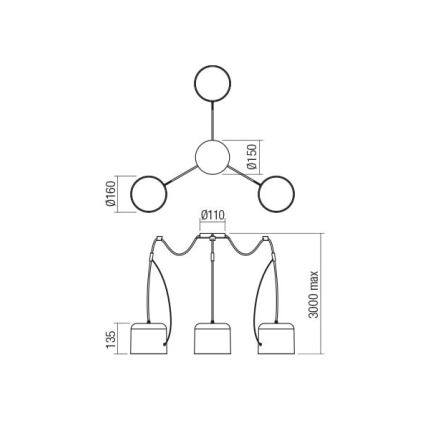 Redo 01-1826 - Lustr na lanku DODO 3xE27/15W/230V pavouk