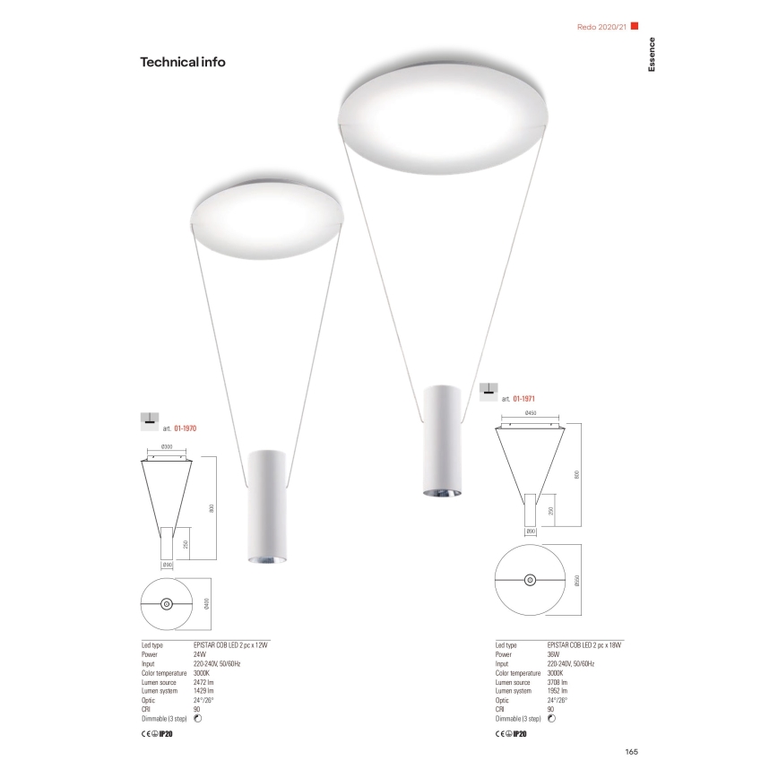 Redo 01-1970 - LED Stmívatelný lustr na lanku ESSENCE LED/24W/230V CRI 90 3000K bílá