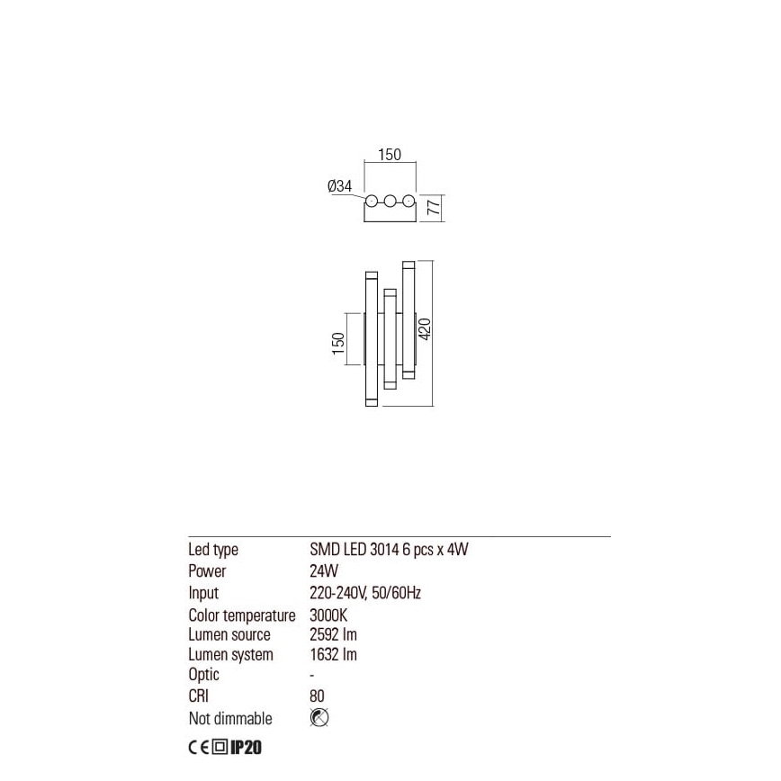 Redo 01-2038 - LED Nástěnné svítidlo MADISON 6xLED/4W/230V černá