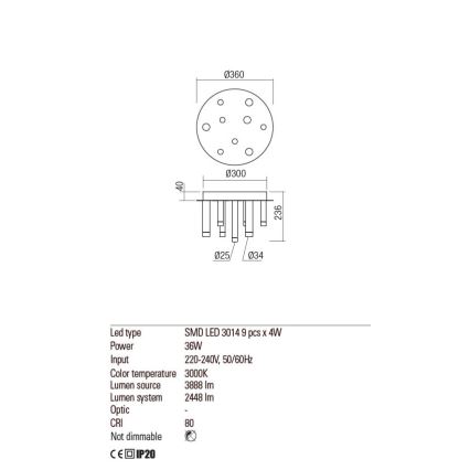 Redo 01-2039 - LED Stropní svítidlo MADISON 9xLED/4W/230V zlatá