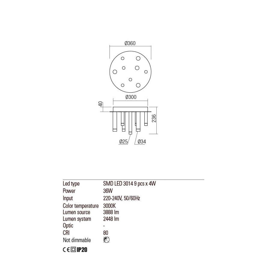 Redo 01-2041 - LED Stropní svítidlo MADISON 9xLED/4W/230V černá