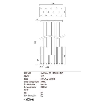 Redo 01-2055 - LED Lustr na lanku MADISON 14xLED/4W/230V měď