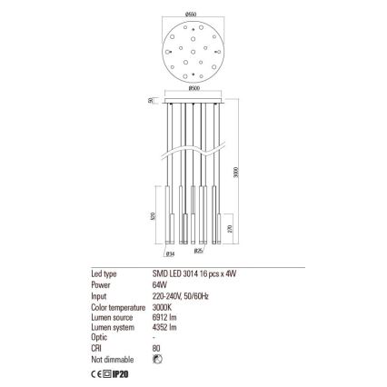 Redo 01-2060 - LED Lustr na lanku MADISON 16xLED/4W/230V černá