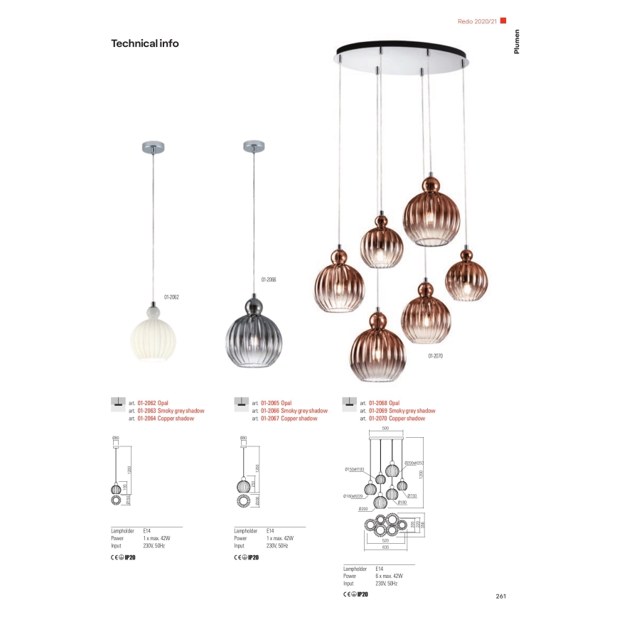 Redo 01-2063 - Lustr na lanku PLUMEN 1x/E14/40W/230V pr. 15 cm šedá