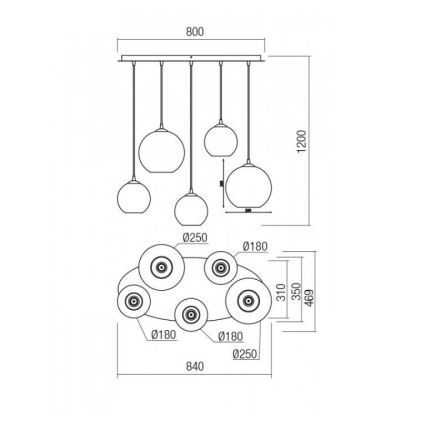 Redo 01-2080 - Lustr na lanku BOWL 5xE27/42W/230V měď
