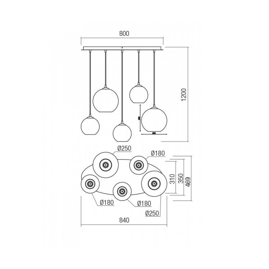 Redo 01-2080 - Lustr na lanku BOWL 5xE27/42W/230V měď