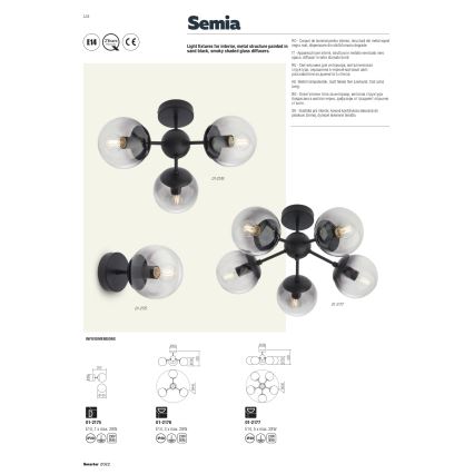 Redo 01-2175 - Nástěnné svítidlo SEMIA 1xE14/28W/230V černá/kouřová