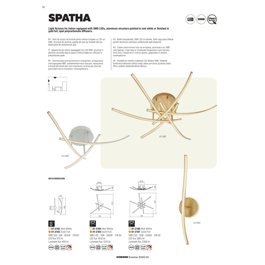 Redo 01-2184 - LED Stropní svítidlo SPATHA 3xLED/6W/230V 3000K bílá