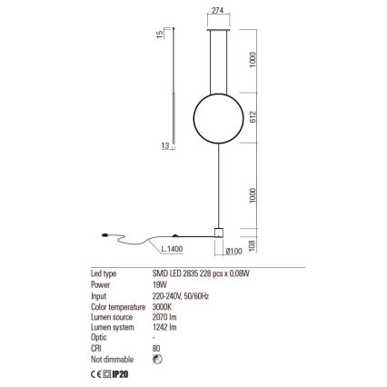 Redo 01-2197 - LED Stojací lampa SLICK LED/19W/230V černá