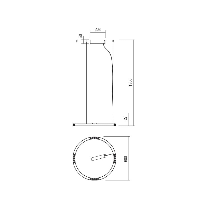 Redo 01-2204 - LED Lustr na lanku UNION LED/34W/230V CRI 90 3000K pr. 60 cm černá